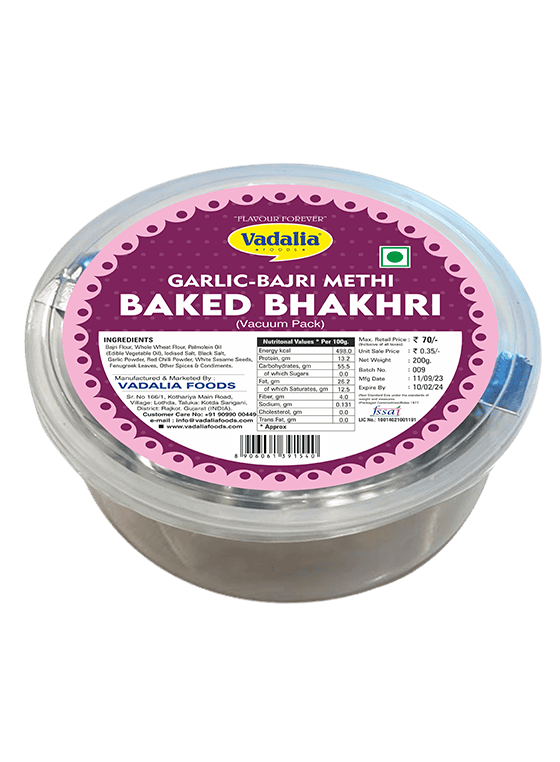 Garlic Bajari Methi Baked Bhakhri | Vadalia Foods